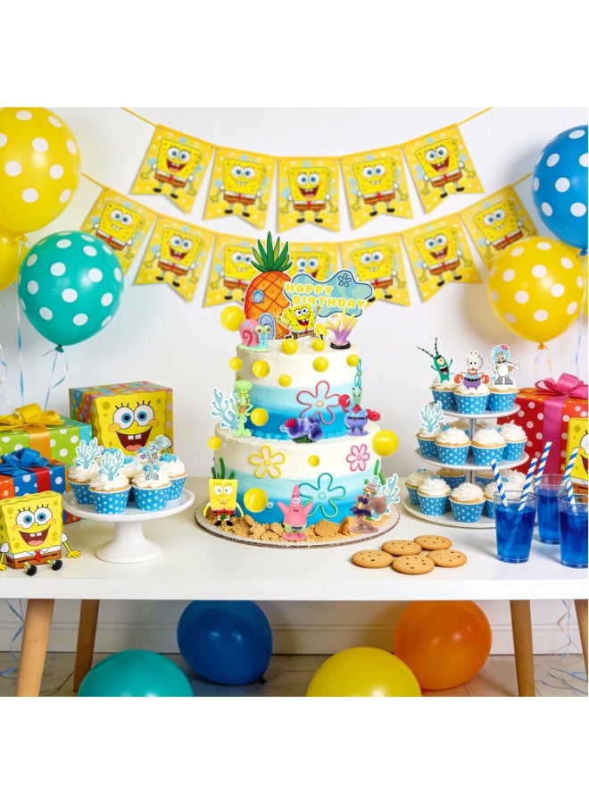 FRUITFUL PARTY 39 PCS SpongeBob Cake Decoration Set – SpongeBob and Patrick Cake Toppers with Figures, Cupcake Toppers & Party Supplies for Kids SpongeBob Themed Birthday Party Supplies - Image 4